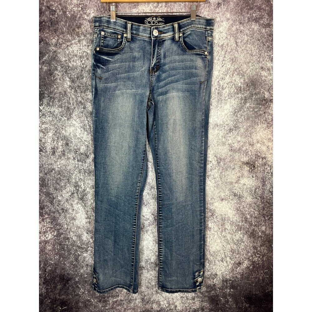 Rods.com Jeans Women 9/10 x 34 Blue Distressed Western Rodeo Embroidered Studded
